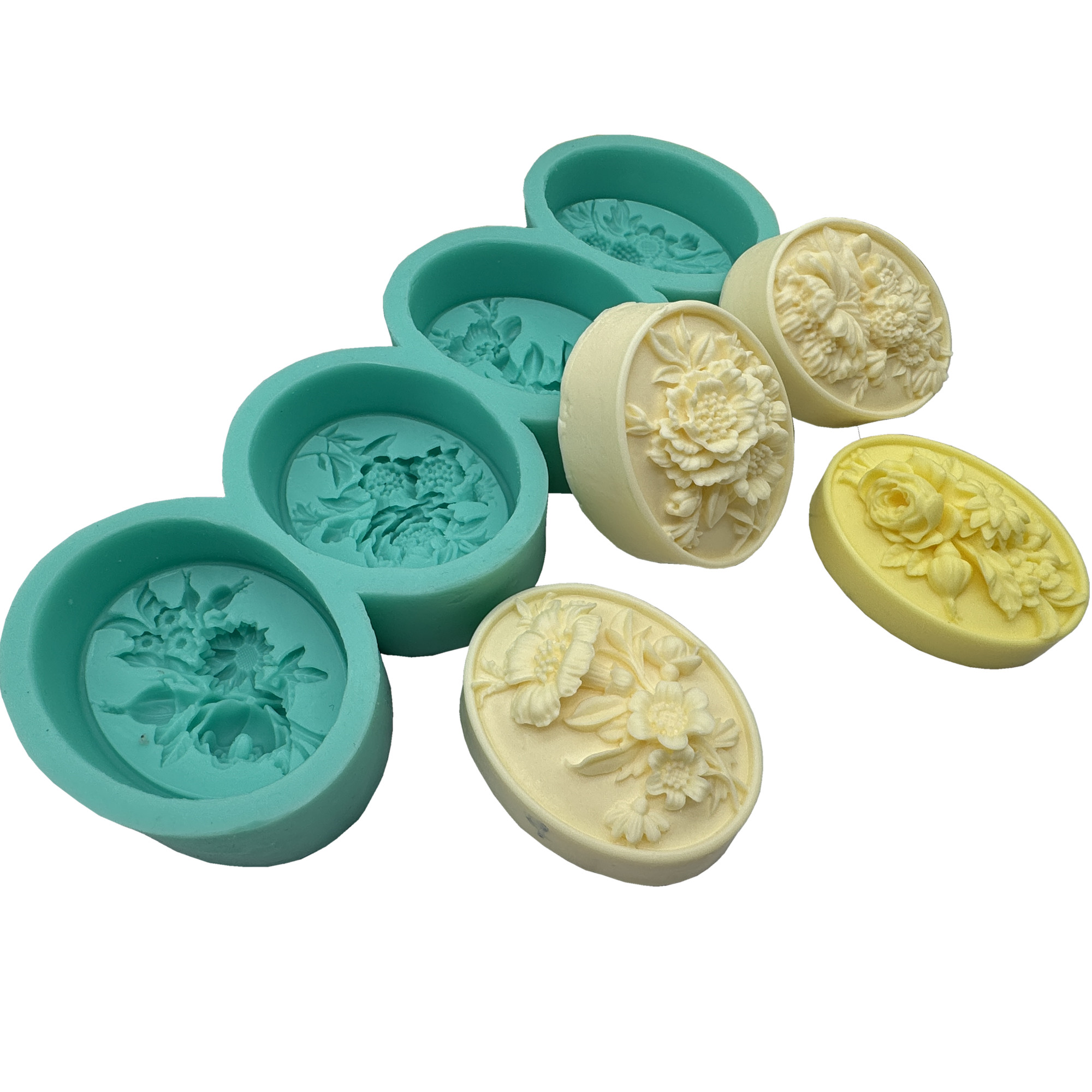 Soap Making Lye - 4Cavity Oval Flower 3D Soap Mold